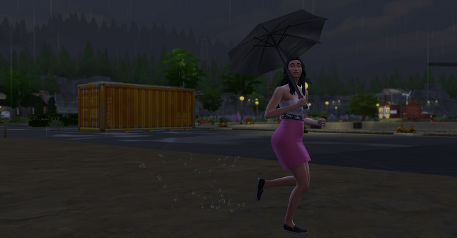 In an evening rainstorm, Ira dances in the rain